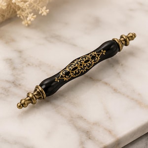 Schwarz Gold Muster Porzellan Schrank Griff, Vintage Schubladenknauf, Küche Badezimmer Möbelbeschläge, Knauf 64 96 128 mm