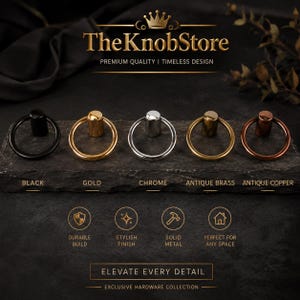 Metal Ring Pull Handle Black, Gold, Chrome, Antique Brass, Antique Copper Cabinet Knob Drawer Pull Furniture Hardware