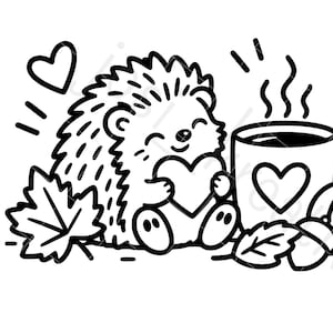 Autumn Hedgehog Plotter File | Cute Hedgehog with Pumpkin & Cup | Autumn Motif | Doodle | SVG PNG DXF | Cricut Silhouette