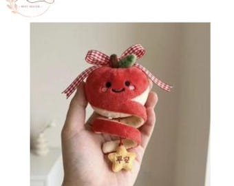 Cute Apple Plush Hanging Ornament, Soft Spiral Pendant with Lucky Star Charm, Kawaii Plush Decor, Bag Charm Gift