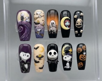 Handmade Nightmare Cartoon Dog Press On Nails, 3D Halloween Art, Spooky Fake Nails