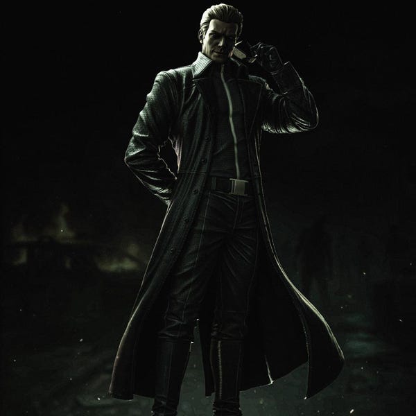 Resident Evil Albert Wesker Figure Hand Painted Resin Statue Fan Made Black Leather Trench Coat Sunglasses Villain Collectible Custom 1/6