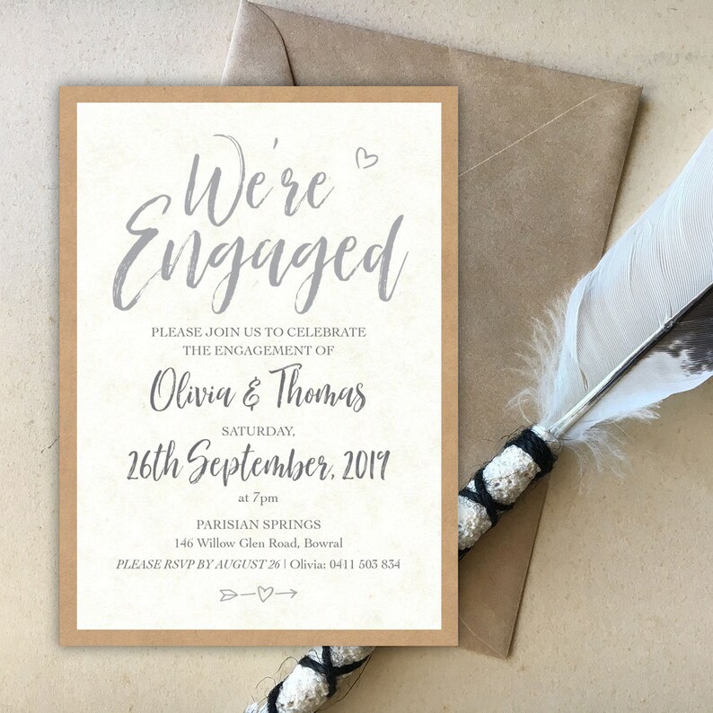 Elegant Wedding Rustic A6 PDF Custom Designed DIY wedding PRINTABLE Engagement Invitation We/'re getting married Kraft Print yourself