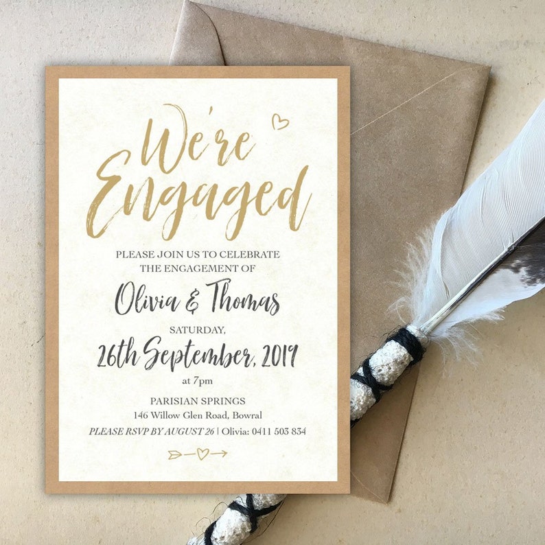 Elegant Wedding Rustic A6 PDF Custom Designed DIY wedding PRINTABLE Engagement Invitation We/'re getting married Kraft Print yourself