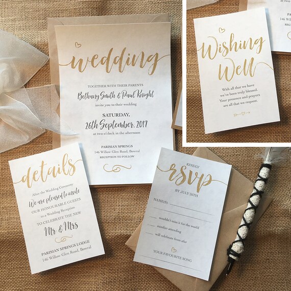 Printable Elegant Wedding Invitations Print Ready Pdfs Customised Design Rustic Diy Gold Digital Save The Date