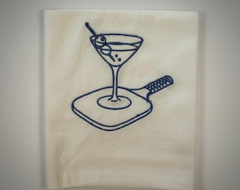 Embroidered Pickleball and Martini Tea Towel, Funny Pickleball Gift, Pickleball Lover Kitchen Decor, Cocktail Theme Towel, Unique Sports Gif