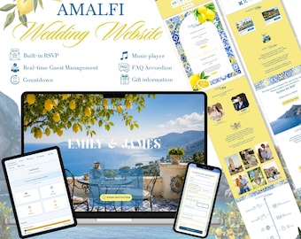 Bröllopswebbplats i Amalfi, interaktiv digital inbjudan, integrerad OSA, redigerbar Canvas, nedräkningstimer, gästhantering