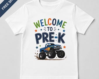 Welcome to Pre-K Monster Truck Toddler Tee | Back Name Option