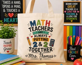Borsa tote per insegnanti di matematica, regalo divertente per educatori, borsa scolastica in tela resistente, ringraziamento per gli insegnanti, regalo per il ritorno a scuola, fine anno