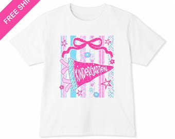 Pink Pennant Kindergarten Cotton Shirt: Girls First Day of School Youth S-XL