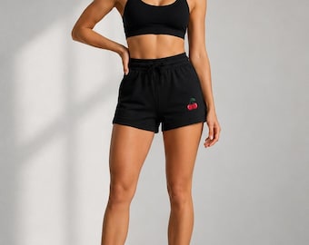 Embroidered Cherry Logo Sweatshorts | Black Fleece Shorts