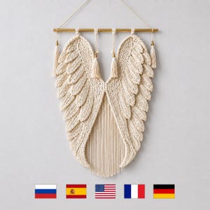Engelflügel Wandbehang-Muster, Boho Makramee Stil Federflügel PDF, Kinderzimmer-Wanddeko, Häkelanleitung für Anfänger