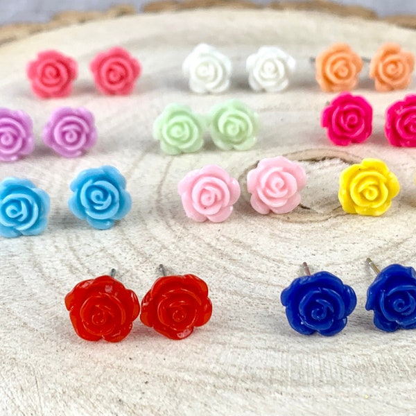 Rose Stud Earrings/ Flower Stud Earrings/ Small Flower Earrings/10mm/ Stainless Steel/ Stocking Stuffer/ Jewelry