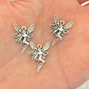 4 Fairy Charms/ Silver Fairy/ Fairy Jewelry/ Silver Sprite/ Fantasy/ Pendant/ Jewelry Making Supplies