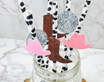 12 Disco Cowgirl Party Straws/ Bachelorette Party Decor/ Paper Straws/ Let's Go Girls/ Cowgirl Birthday Party Decorations