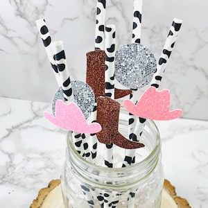 12 Disco Cowgirl Party Straws/ Bachelorette Party Decor/ Paper Straws/ Let&#39;s Go Girls/ Cowgirl Birthday Party Decorations