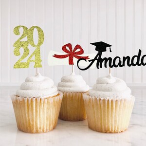 2025 Graduation Cupcake Toppers/ Custom Name Toppers/ Graduation Food Picks/ College Grad/ Grad Cap/ Grad Party Decor/ Diploma/ 12 Toppers