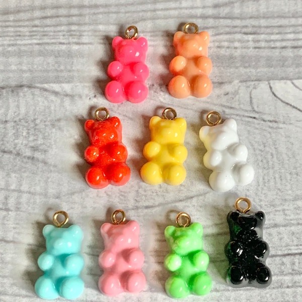 Gummy Bear Charms/ Resin Solid Gummy Bear Charms With Hooks/ Set of 2/ Jewelry Making Supplies/ 11x20mm