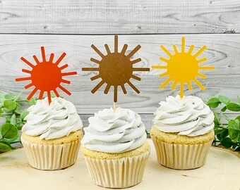 Sun Cupcake Toppers/ Sunshine Cupcake Toppers/ You Are My Sunshine/ One Year Around The Sun/ Boho Sun Party/Little Sunshine/ Sun Baby Shower