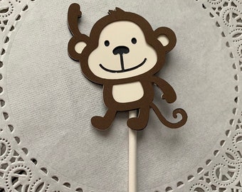 12 Monkey Cupcake Toppers, Monkey Toppers, Safari Animal, Jungle Animal, Monkey Centerpieces