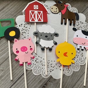 14 Farm animal cupcake toppers/ Barnyard cupcake toppers/ Farm Animal Birthday Decor/ Barnyard Animal Birthday Party