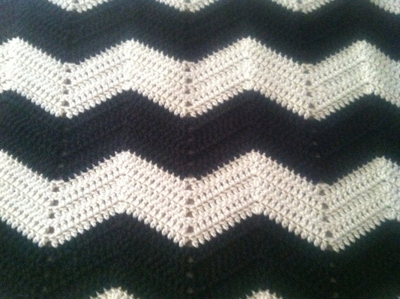 Adult size chevron black and white crochet modern blanket/afghan image 5