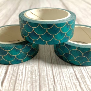 Mermaid  Scale Washi Tape, Gold Foil Washi Tape, Turquoise Mermaid Tale, Washi Tape, Journal, Planner, Scrapbooking