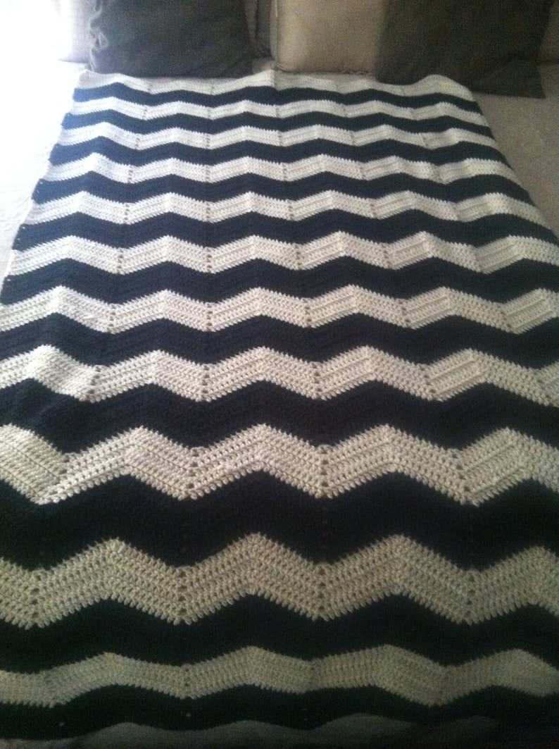 Adult size chevron black and white crochet modern blanket/afghan image 4