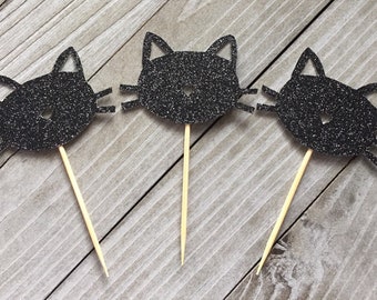 12 Cat Cupcake Toppers, Fiesta de cumpleaños de gato, Fiesta de gatitos, Decoración de cumpleaños de gatos, Fiesta de cumpleaños de gatitos