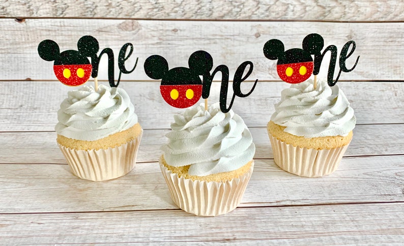 12 Mickey Mouse Cupcake Toppers, First Birthday, Disney Party, Mickey One Toppers 