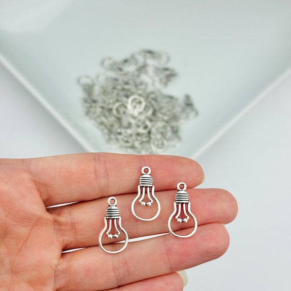 2 Light Bulb Charms/ Silver Light Bulb Pendant/ Light Charms/ DIY Supplies/ Jewelry Making Supplies