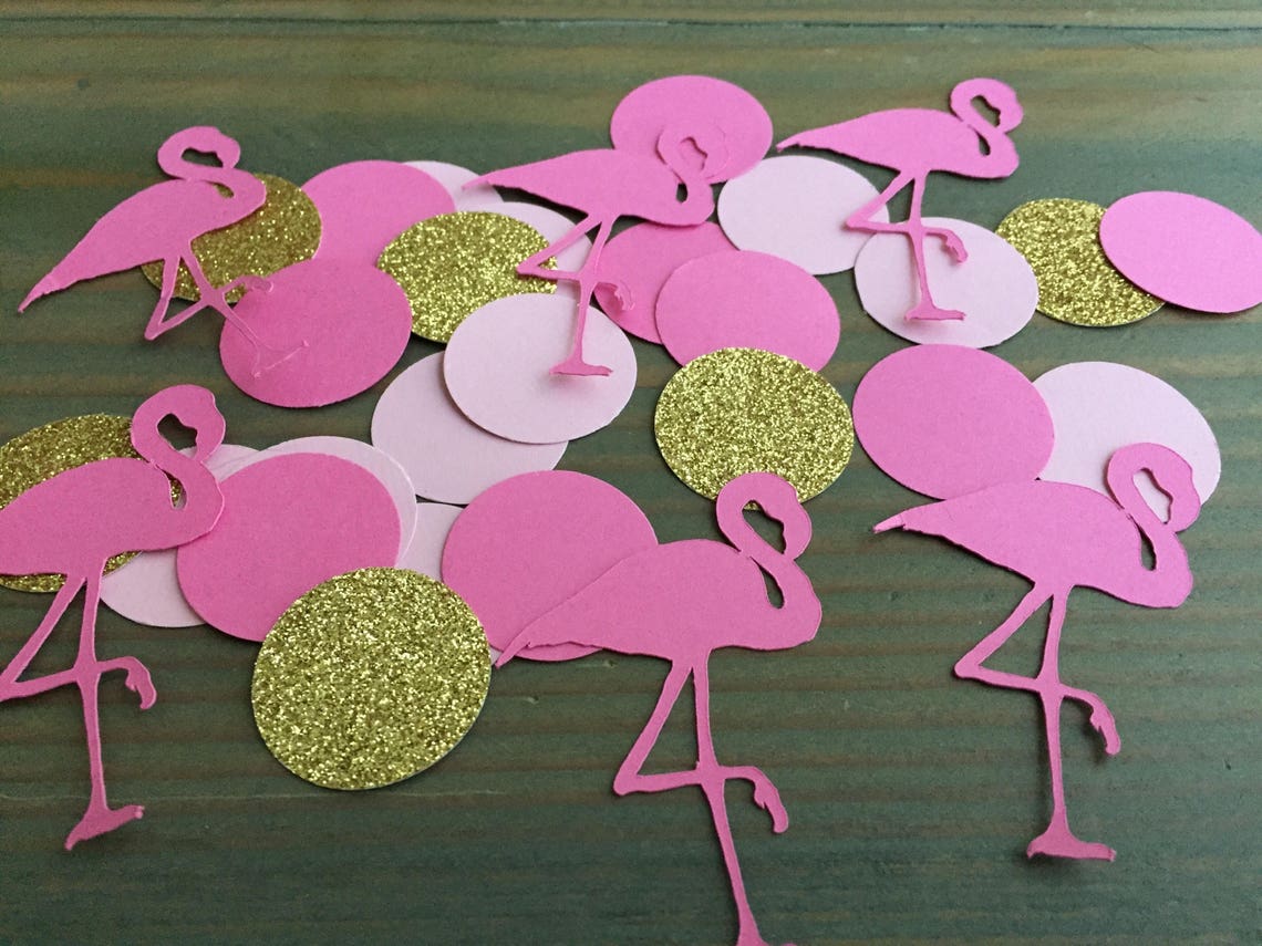 100 flamingo confetti hot pink light pink and gold glitter Etsy