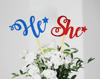 4. Juli Partydekoration / Er oder Sie Gender Reveal Star Mittelstücke / Rot, Weiß und Blaue Tischdekoration / Party zum Unabhängigkeitstag