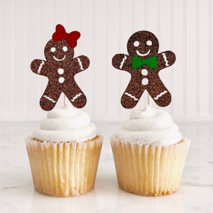 12 Gingerbread Gender Reveal Cupcake Toppers/ What's Baking Gender Reveal/ Gingerbread Baby Shower/ Christmas Baby Shower Decor