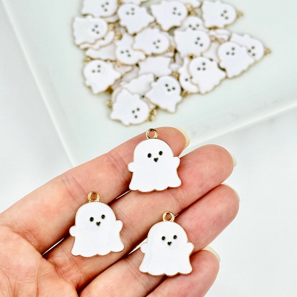 4 Ghost Charms / Enamel Cute Ghost Charms/ Halloween Jewelry Making Supplies/ Spooky Ghost/ Fall Pendants/ DIY Halloween Jewelry