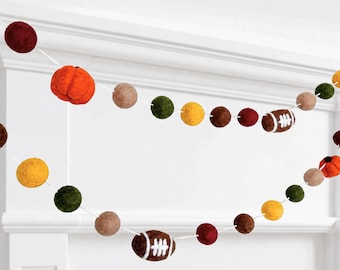 Customizable Fall Football And Pumpkin Felt Garland/ Seasonal Home Decor/ Sports Birthday Party Decor/ Game Day/ Newborn Photo Shoot Prop