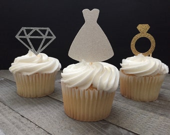 Bridal shower cupcake toppers/ wedding cupcake toppers/ engagement party decor/ bridal shower party/ bachelorette party