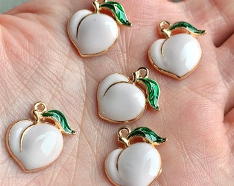 Peach Charms/ 5 Pcs/ Light Pink Peach Fruit Enamel Charms/ Fruit Jewelry/ Peach Pendant/ Jewelry Making Supplies