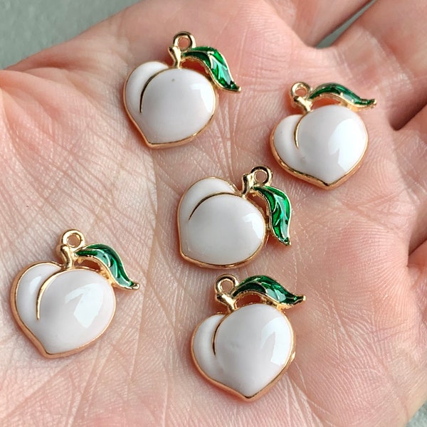 Peach Charms/ 5 Pcs/ Light Pink Peach Fruit Enamel Charms/ Fruit Jewelry/ Peach Pendant/ Jewelry Making Supplies