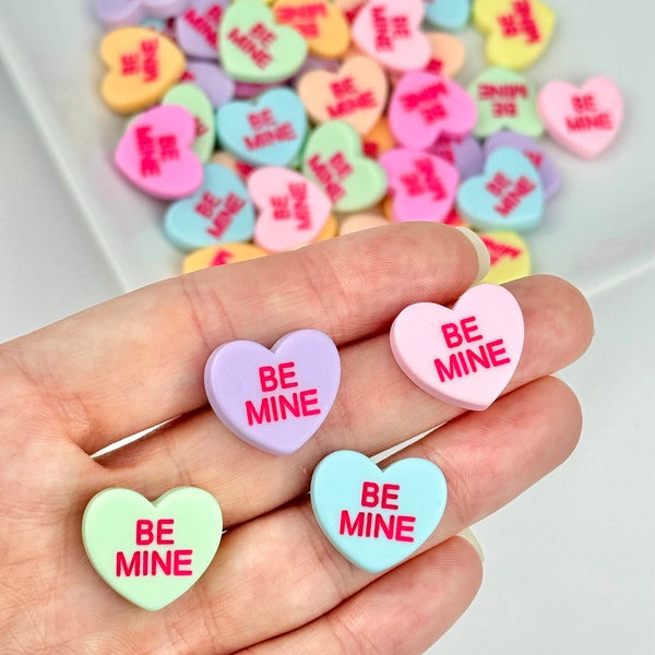 5 Conversation Heart Candy Cabochons/ Resin Candy Hearts / Be Mine/ Valentine's Day Jewelry Supplies/ Flatback