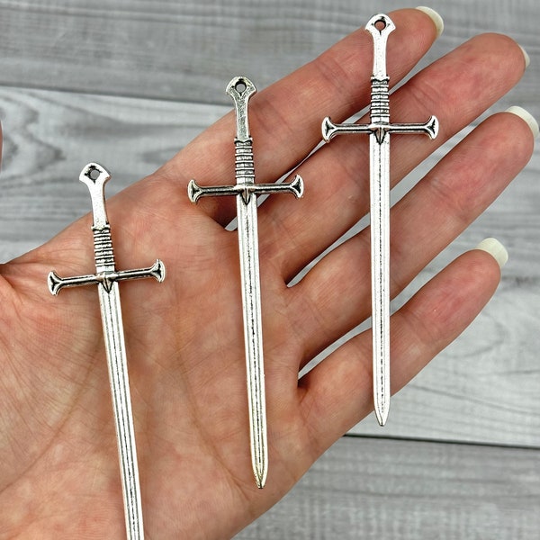 Large Sword Charm/ Sword Pendant/ Jewelry Supplies/ Goth Jewelry/ Viking Sword Charm/ Medieval Charms