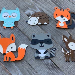 6 recortes de animales del bosque, troqueles de animales del bosque, ciervos del bosque, zorro, mapache, ardilla, erizo, búho, baby shower / decoraciones de cumpleaños