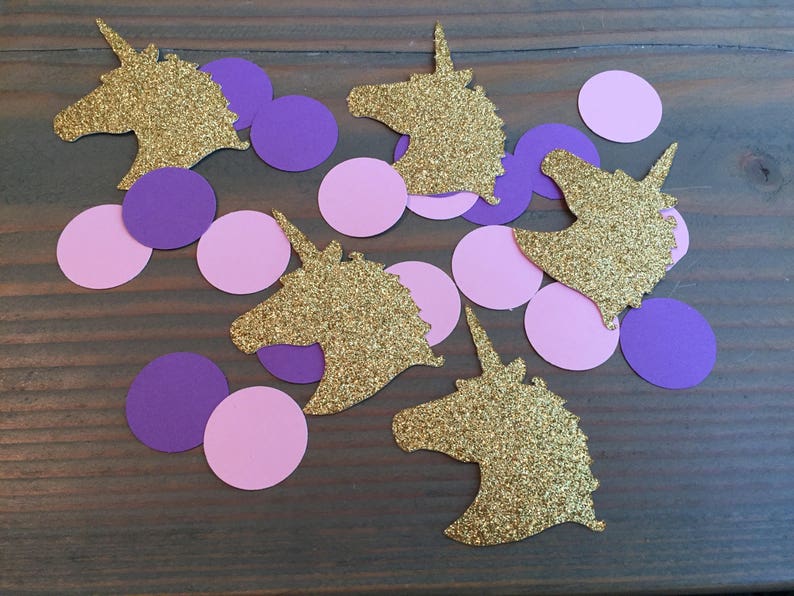 100 glitter unicorn heads pink and purple circles unicorn party confetti unicorn confetti birthday party baby shower