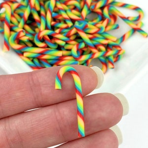10 Miniature Candy Canes/ Retro Polymer Clay Candy Canes/ Candy Embellishment/ Christmas Charms/ Craft Supplies
