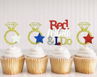 Rot, Weiß und ich mache Cupcake Toppers / 4. Juli Junggesellinnenabschied Dekor / Unabhängigkeit Verlobungsfeier Zubehör / Brautparty Dekoration