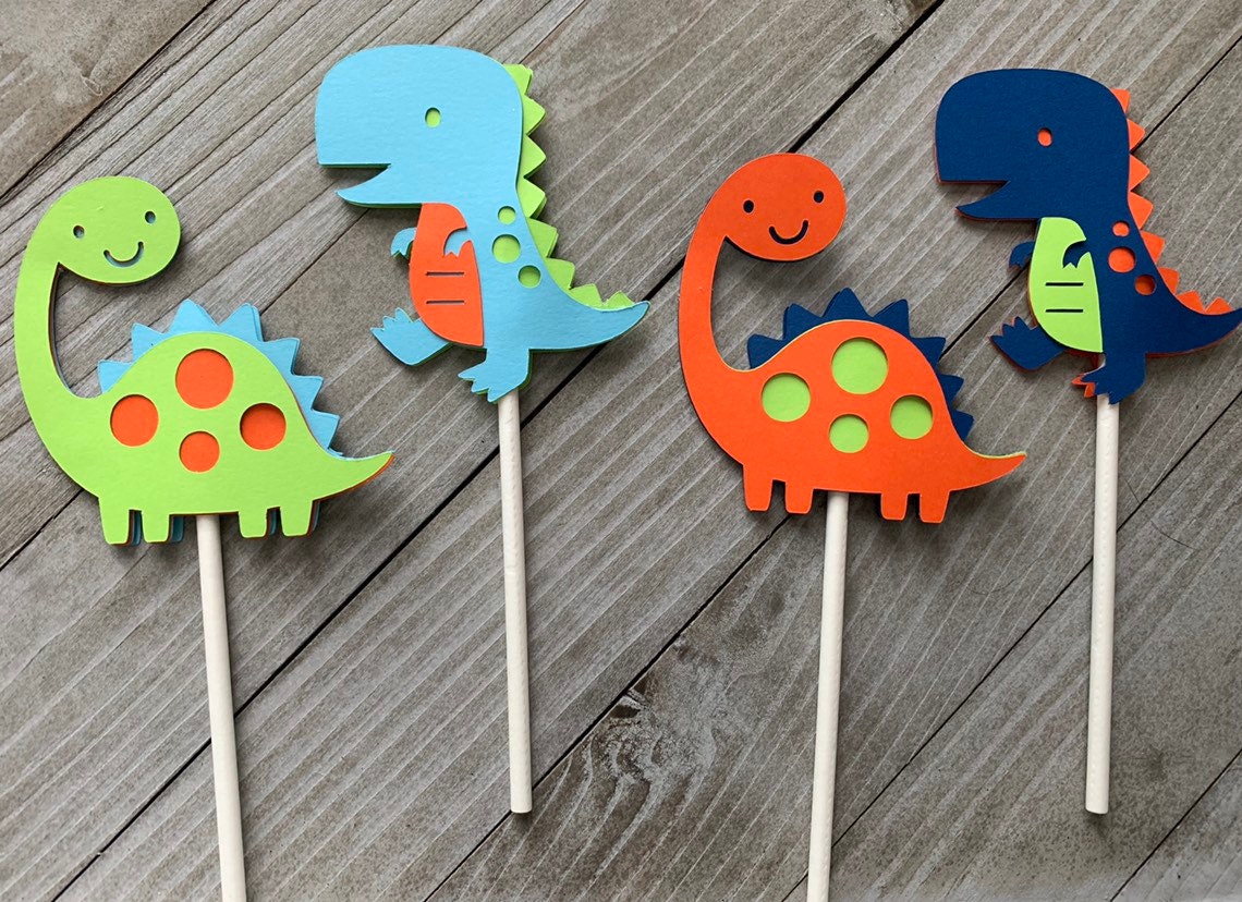 12 Dinosaur Cupcake Toppers, Dino Party, Roar I'm 4!, T-rex, Dinosaur ...
