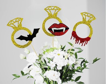 She Sunk Her Fangs In Centerpieces/ Love At First Bite/ Spooky Bach Party Decorations/ Vampire Halloween Bachelorette / Gothic Bridal Shower
