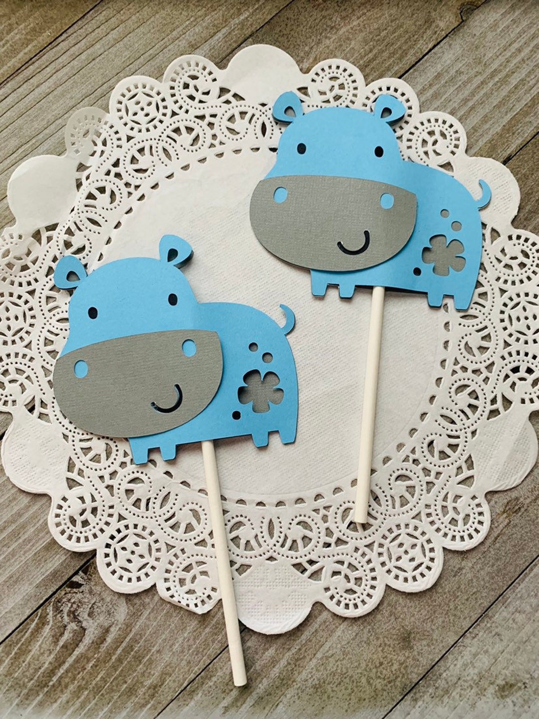 12 Hippo Cupcake Toppers, Hippos, Safari Animal Toppers, Jungle Animal