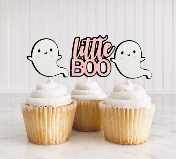 24pcs Ghost Cupcake Toppers - Glitter Halloween Baby Shower