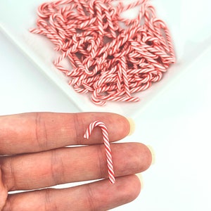 10 Miniature Candy Canes/ Polymer Clay Candy Canes/ Candy Embellishment/ Christmas Charms/ Craft Supplies